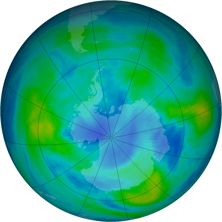 Antarctic ozone map for 09 April 1985